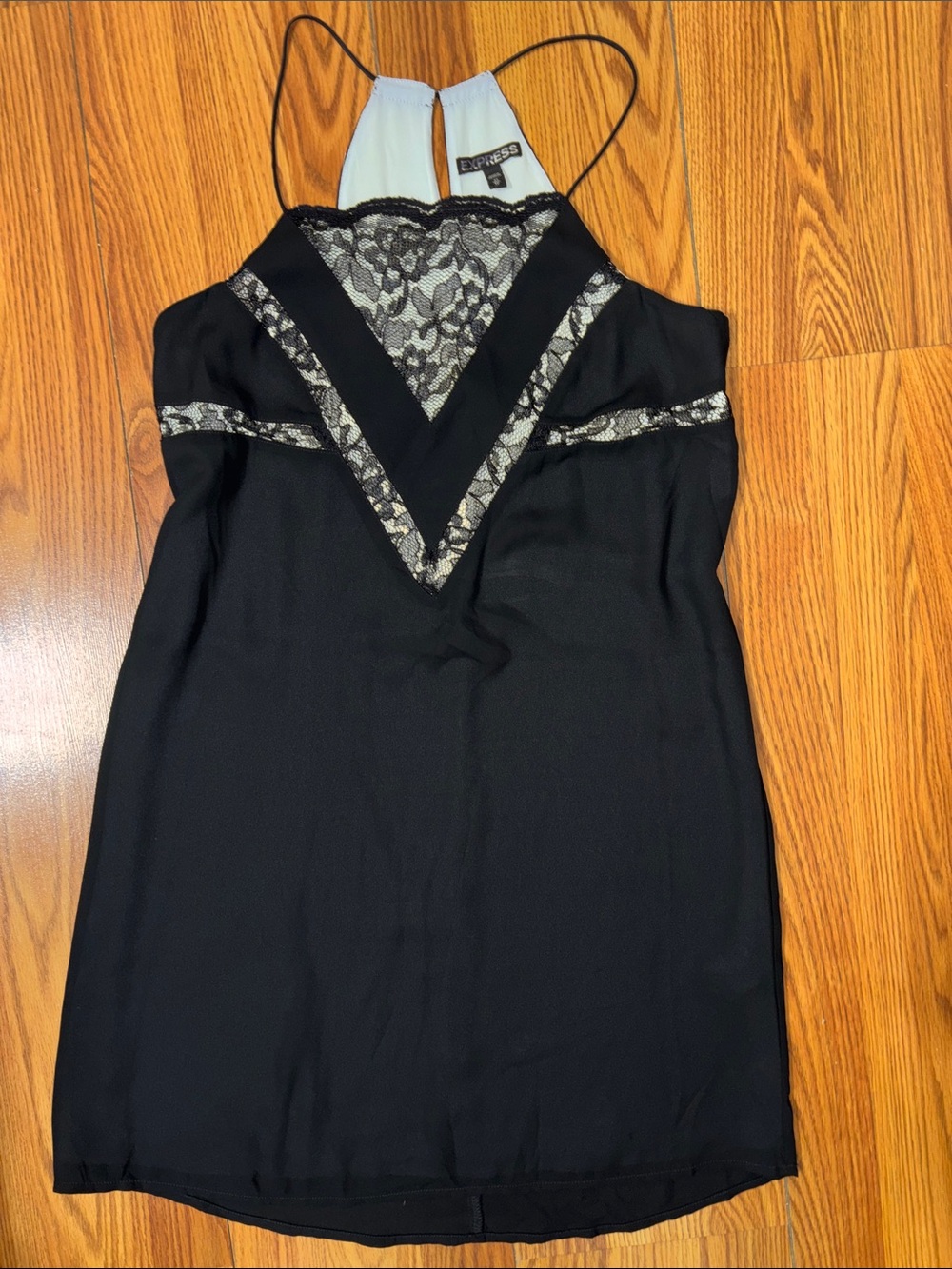 Express Black Lace-Trim Mini Slip Dress